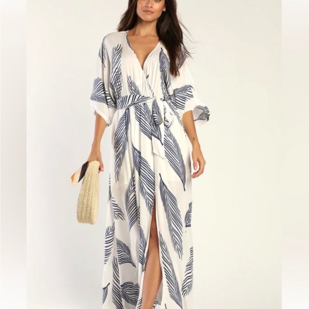 Lulu's White and Blue Maxi Dress